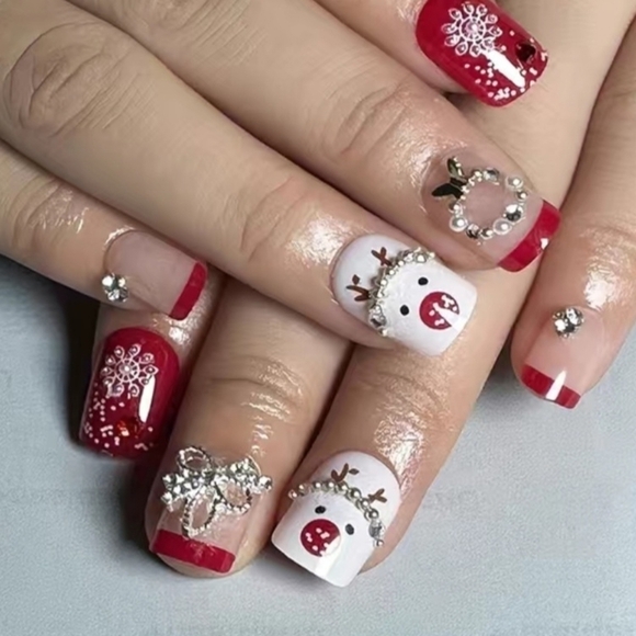 2/$16 3D Holiday Christmas French Manicure Press On Nails - Picture 1 of 9
